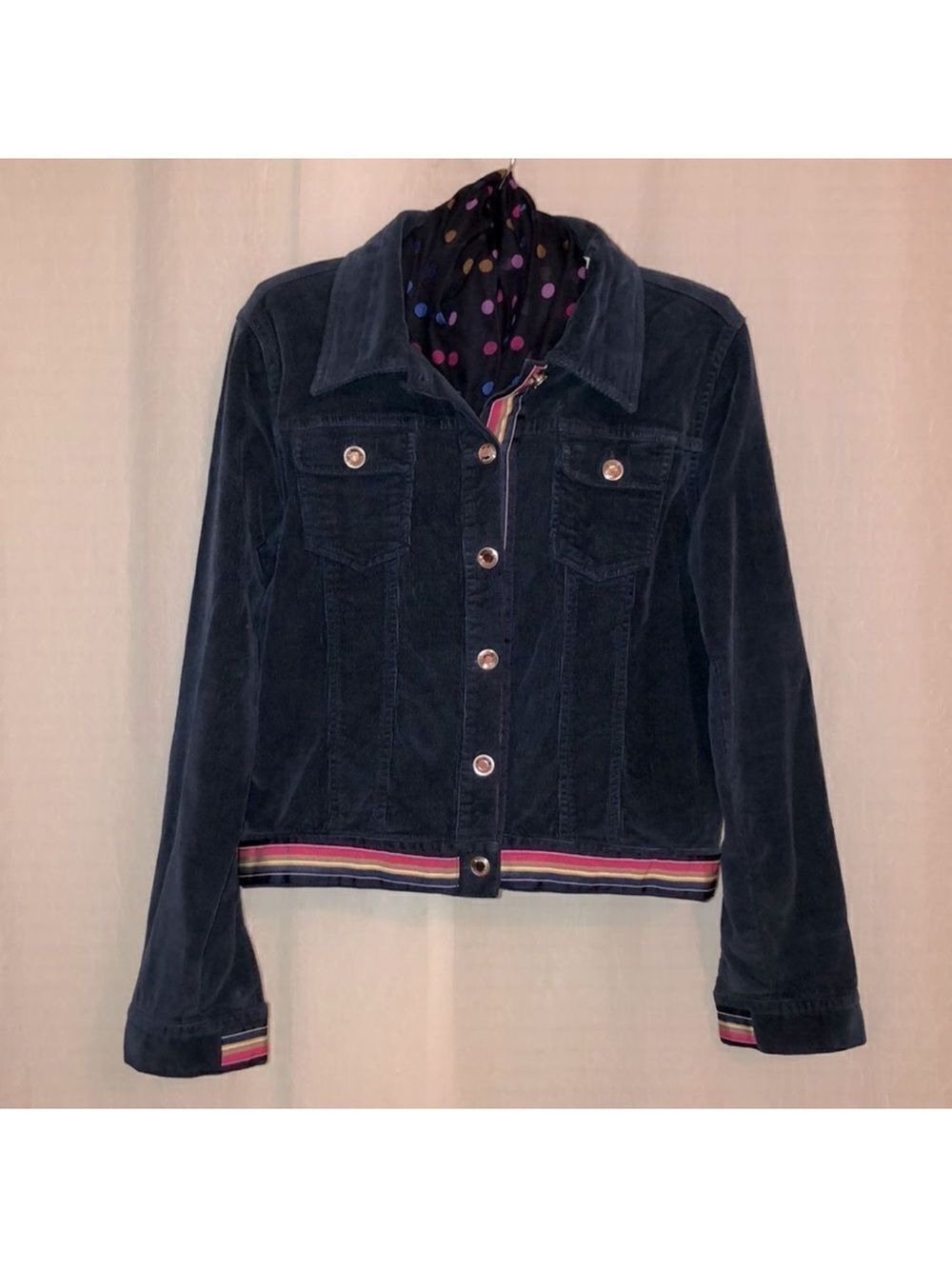 Molly B. XS Navy Pink Green Orange Yellow Stripe Jeweled Corduroy Jacket